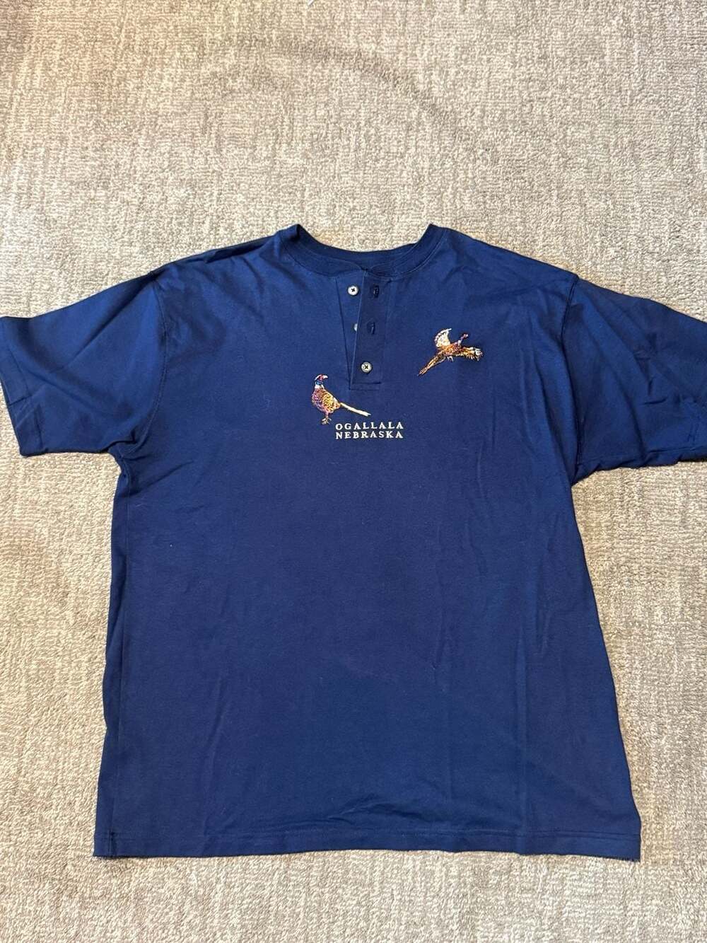 Vintage Habitat Wilderness Ogallala Nebraska Pheasant Embroidered Henley T-Shirt